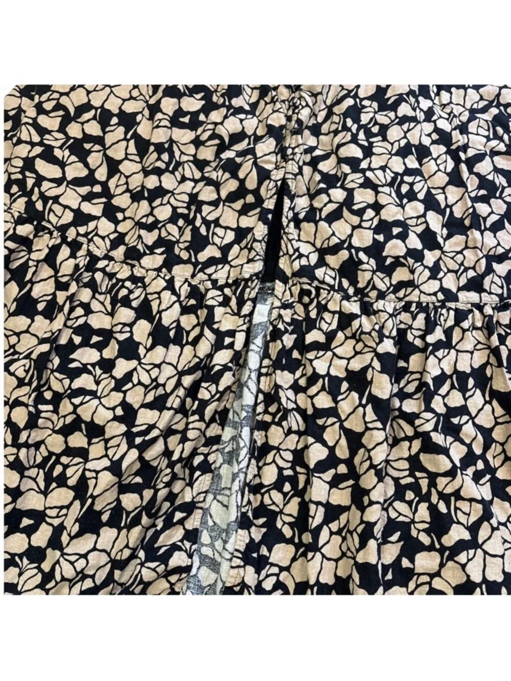 Abercrombie & Fitch Womens XL Linen Blend Tan/Black Floral Midi Dress Ethreal - Picture 5 of 12